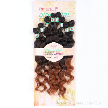 Adorable cheap premium fiber dida curly 8pcs hair weave,Angie mixed two tone color synthetic hair extensions for black